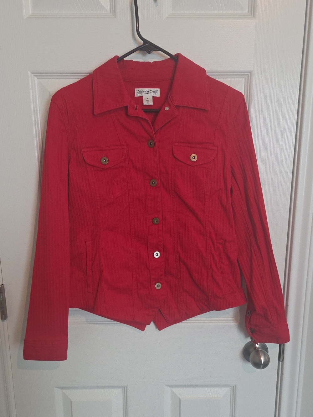 Coldwater Creek Red Button-Front Jean Jacket